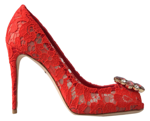 Dolce &amp; Gabbana Red Taormina Lace Crystal Heels Pumps -kengät