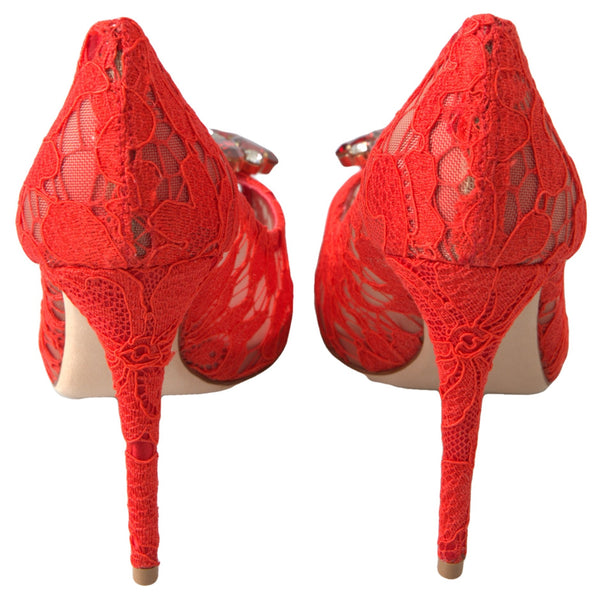 Dolce &amp; Gabbana Red Taormina Lace Crystal Heels Pumps -kengät