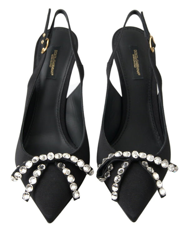 Dolce &amp; Gabbana Black Crystal -koristeiset Slingback-korkokengät