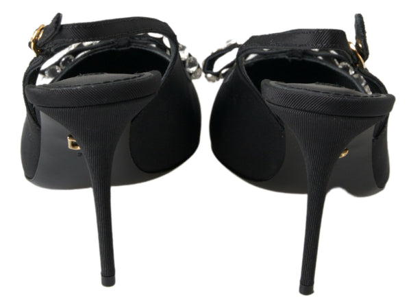 Dolce &amp; Gabbana Black Crystal -koristeiset Slingback-korkokengät