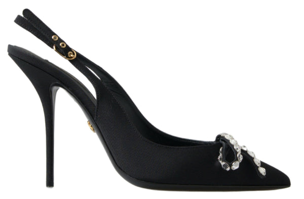 Dolce &amp; Gabbana Black Crystal -koristeiset Slingback-korkokengät