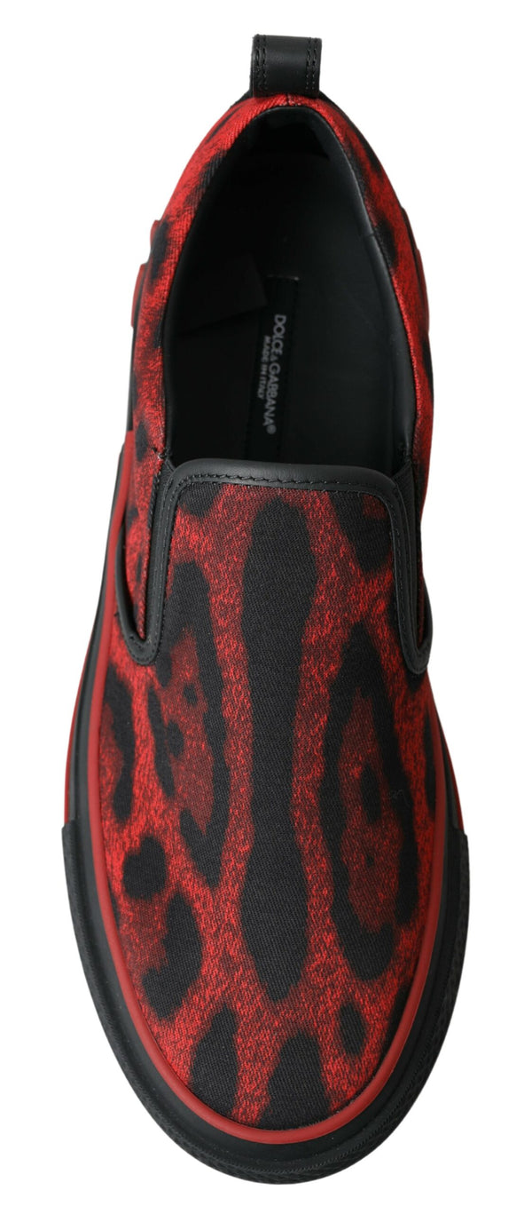 Dolce &amp; Gabbana Red Black Leopard Loafers Sneakers Shoes