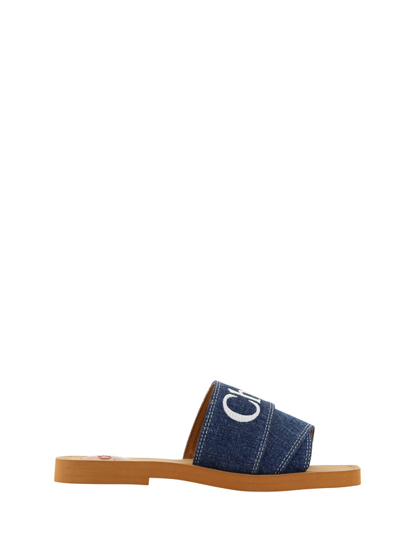 Chloé Denim Blue Cotton Slides Woody sandaalit