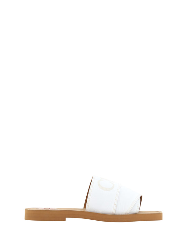 Chloé White Cotton Slides Woody sandaalit