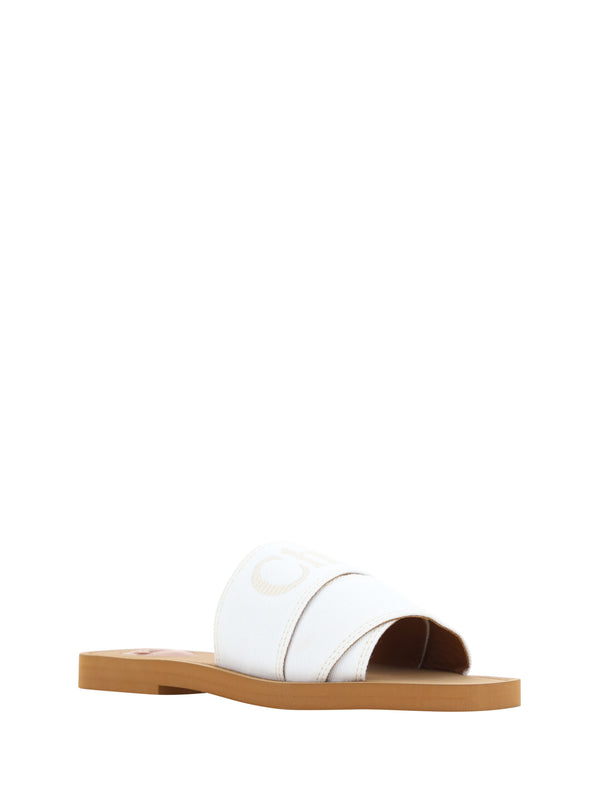 Chloé White Cotton Slides Woody sandaalit