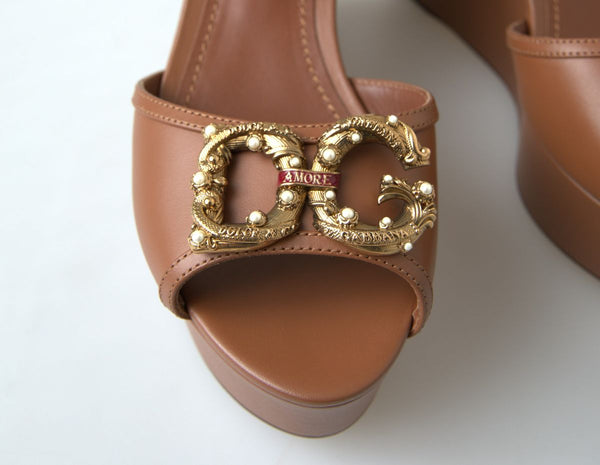 Dolce &amp; Gabbana Ruskea Nahka AMORE Wedges Sandaalit Kengät