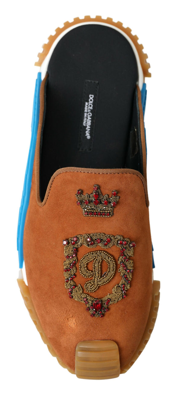 Dolce &amp; Gabbana Ruskea mokkanahkainen Crown Logo NS1 Slides -sandaalit