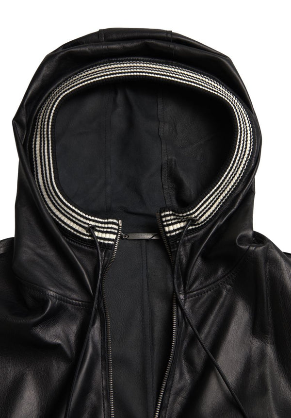 Dolce & Gabbana Elegant Black Leather Bomber Jacket