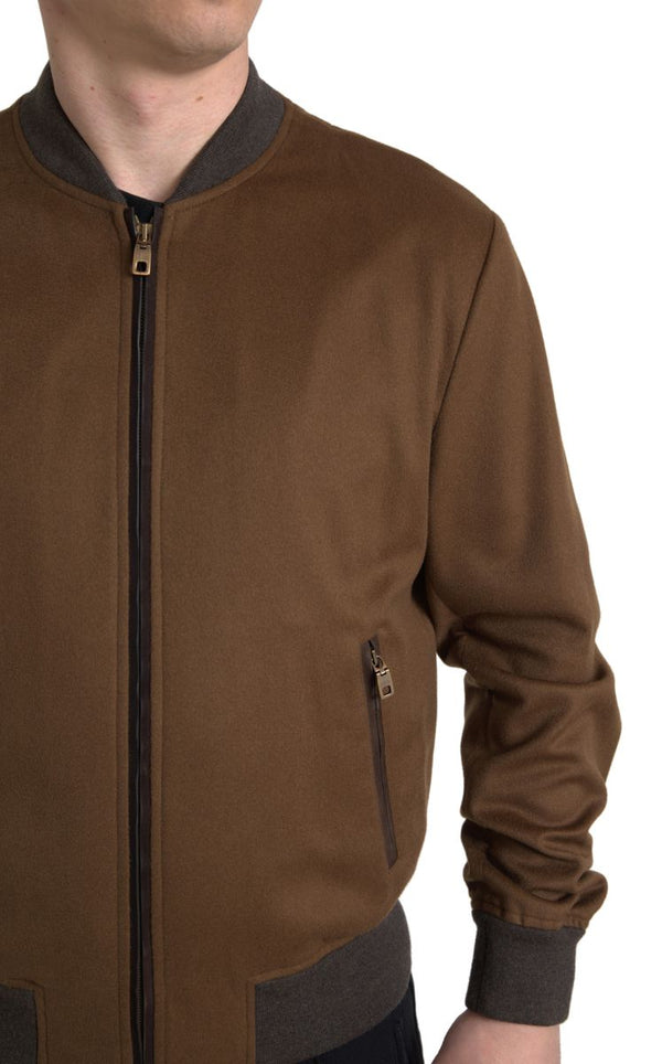 Dolce &amp; Gabbana Brown Cashmere Full Zip Bomber Miesten takki