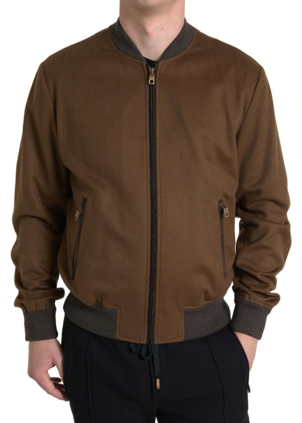 Dolce &amp; Gabbana Brown Cashmere Full Zip Bomber Miesten takki