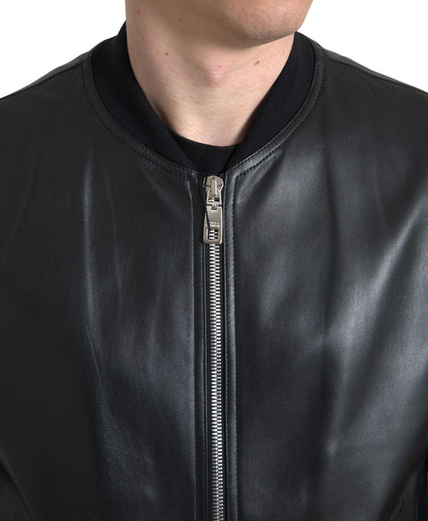 Dolce &amp; Gabbana musta nahkainen Full Zip Bomber -takki