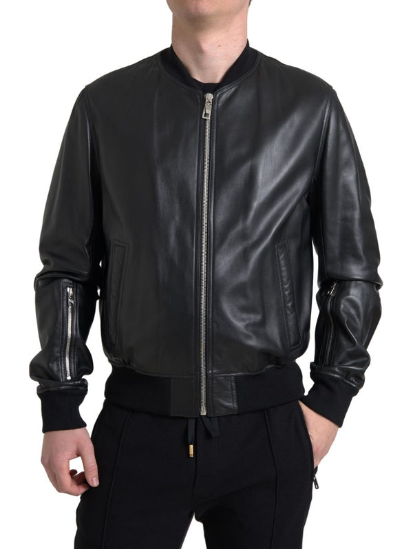 Dolce &amp; Gabbana musta nahkainen Full Zip Bomber -takki