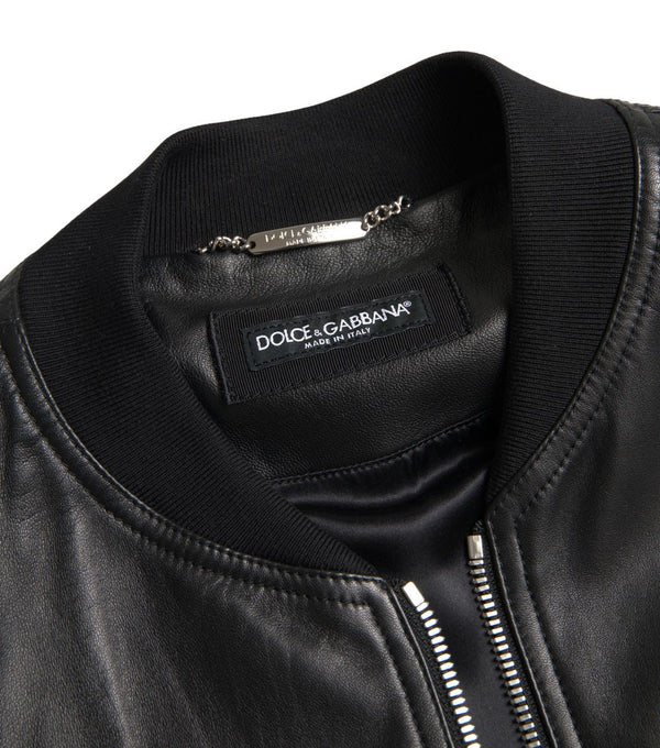 Dolce &amp; Gabbana musta nahkainen Full Zip Bomber -takki