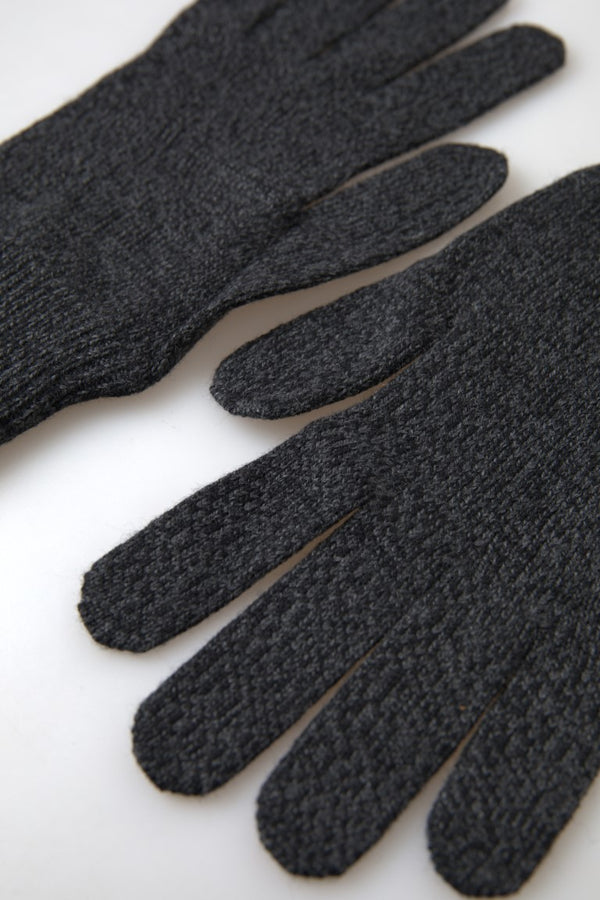 Dolce &amp; Gabbana Harmaa Virgin Wool Knit Hands Mitten Miesten hanskat