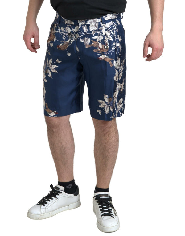 Dolce &amp; Gabbana Blue Floral Print Silk Miesten Bermuda Shortsit