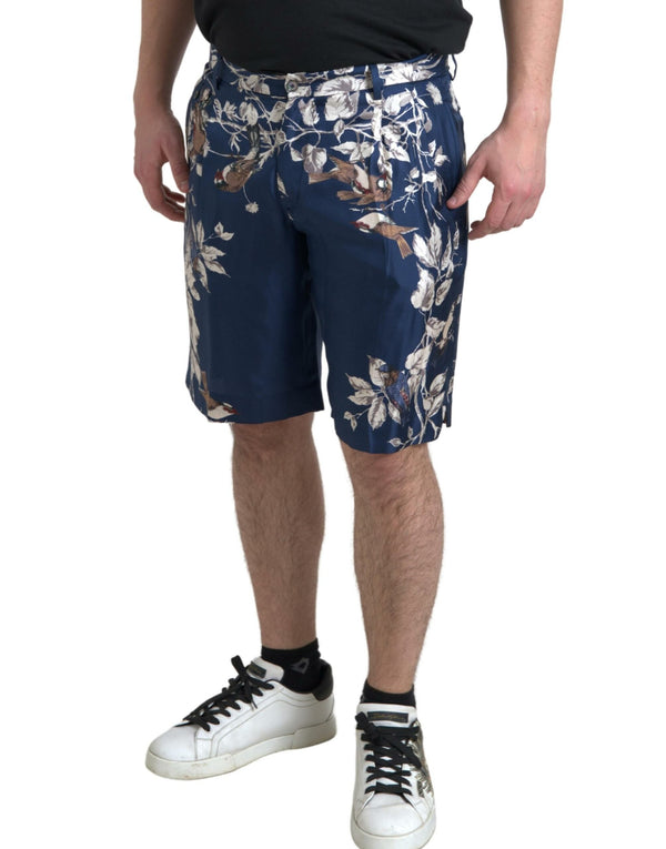 Dolce &amp; Gabbana Blue Floral Print Silk Miesten Bermuda Shortsit