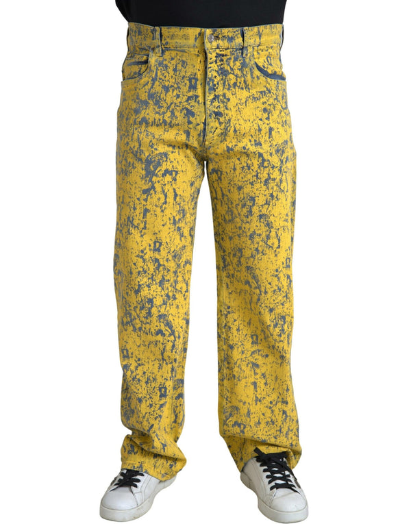 Dolce &amp; Gabbana Yellow Cotton Tie Dye Straight Denim Farkut