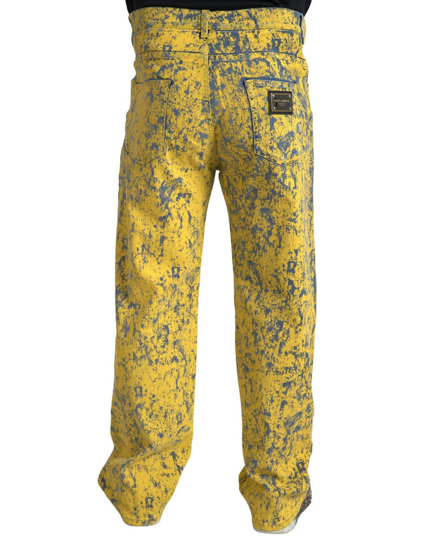 Dolce &amp; Gabbana Yellow Cotton Tie Dye Straight Denim Farkut