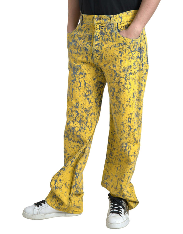 Dolce &amp; Gabbana Yellow Cotton Tie Dye Straight Denim Farkut