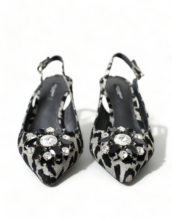 Dolce &amp; Gabbana Silver Leopard Crystal Slingback Pumps -kengät