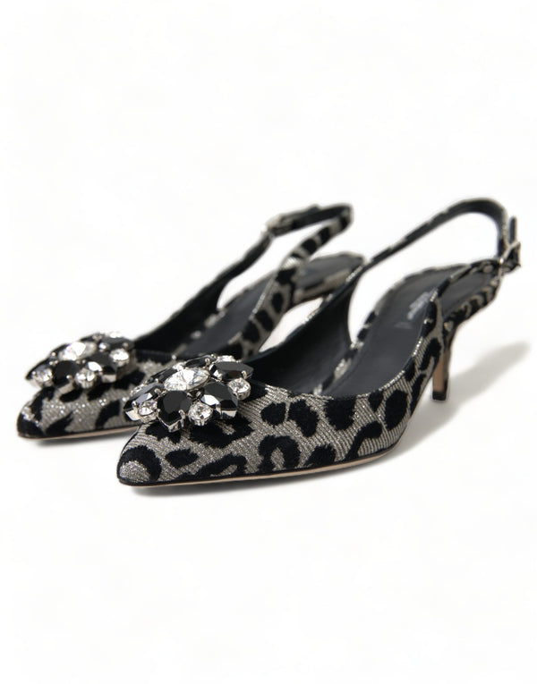 Dolce &amp; Gabbana Silver Leopard Crystal Slingback Pumps -kengät