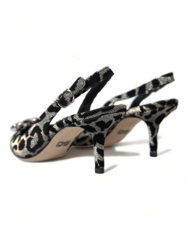 Dolce &amp; Gabbana Silver Leopard Crystal Slingback Pumps -kengät