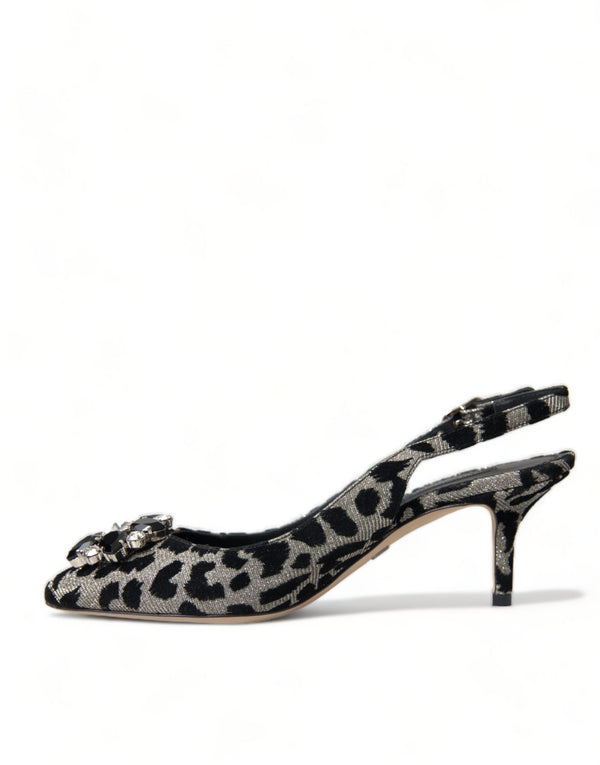 Dolce &amp; Gabbana Silver Leopard Crystal Slingback Pumps -kengät