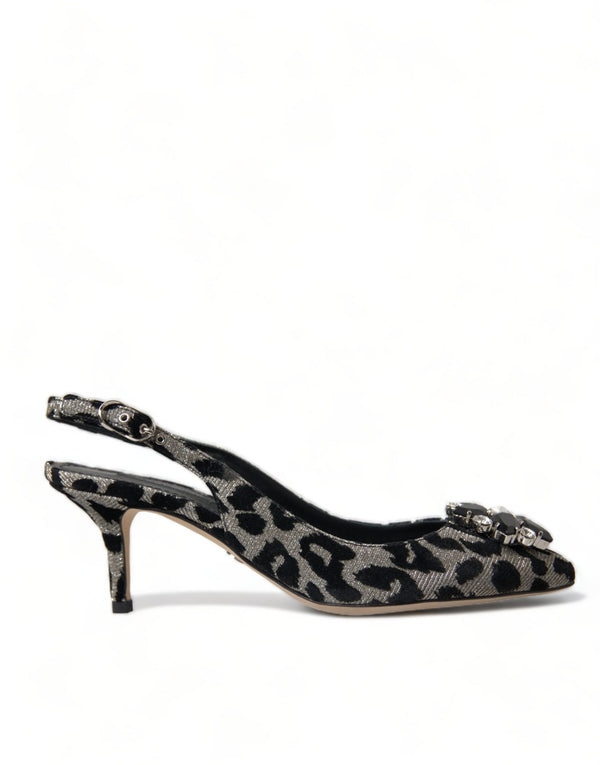 Dolce &amp; Gabbana Silver Leopard Crystal Slingback Pumps -kengät