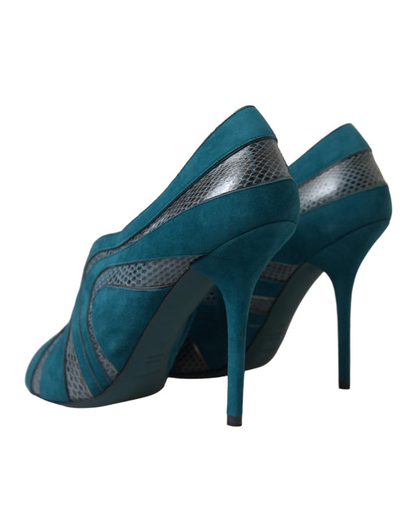 Dolce &amp; Gabbana Teal Suede Leather Peep Toe Heels Pumps -kengät