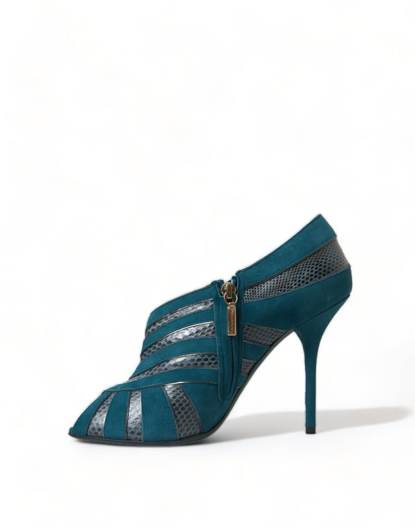 Dolce &amp; Gabbana Teal Suede Leather Peep Toe Heels Pumps -kengät