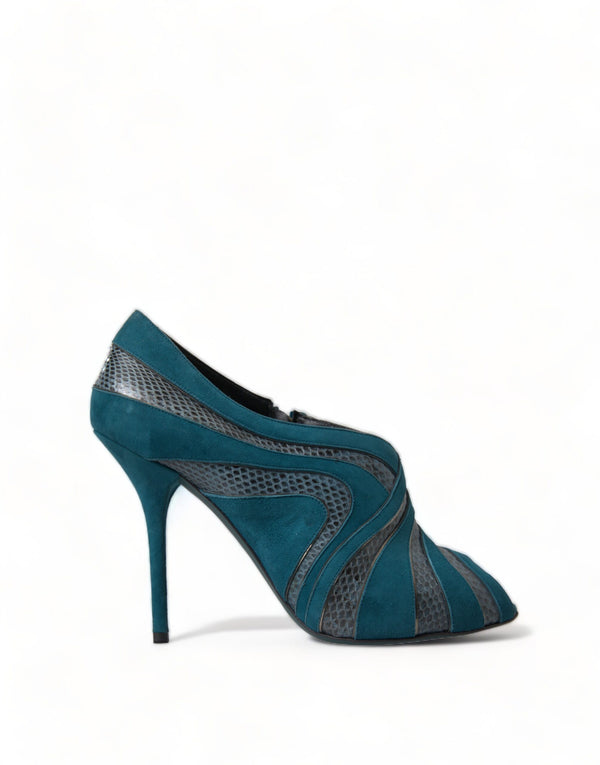 Dolce &amp; Gabbana Teal Suede Leather Peep Toe Heels Pumps -kengät