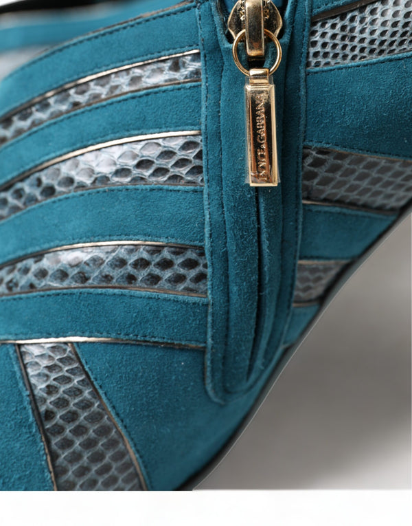 Dolce &amp; Gabbana Teal Suede Leather Peep Toe Heels Pumps -kengät