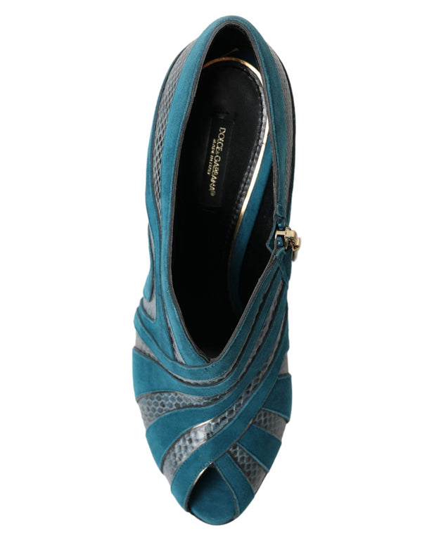 Dolce &amp; Gabbana Teal Suede Leather Peep Toe Heels Pumps -kengät