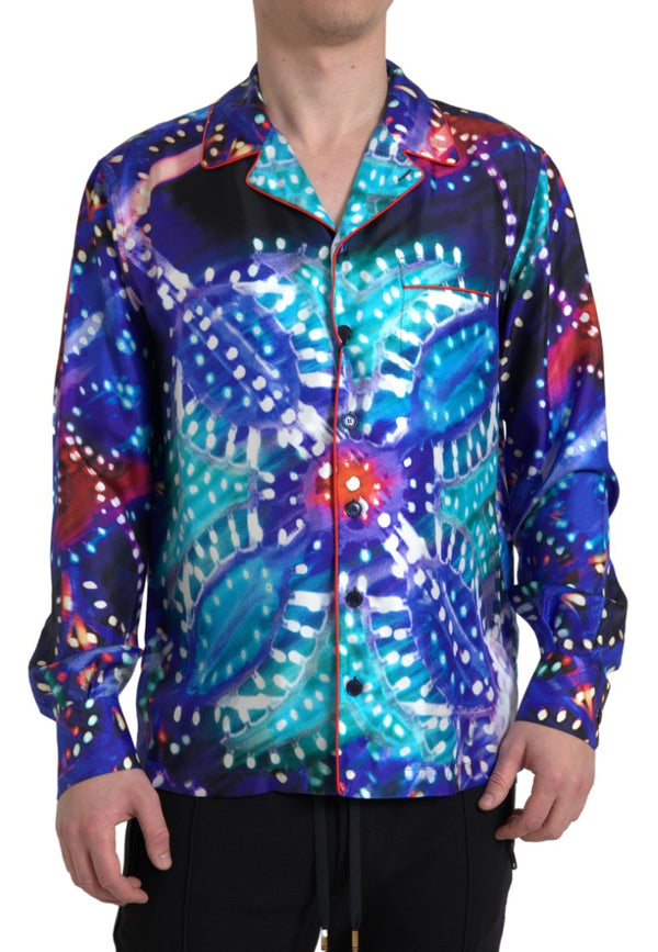 Dolce &amp; Gabbana Multicolor Silk Psychedelic Print Miesten Pyjama-paita