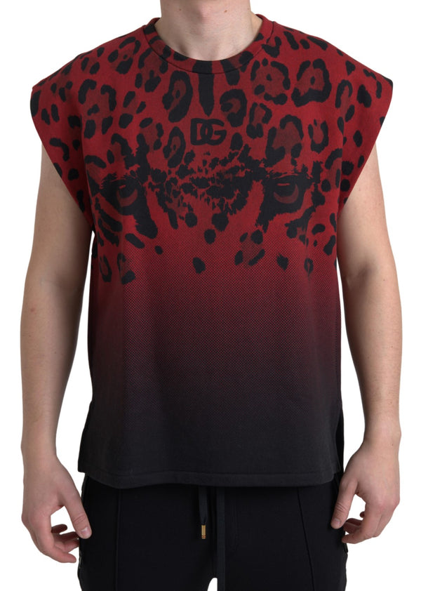 Dolce &amp; Gabbana Red Leopard Cotton Sleeveless Tank T-paita