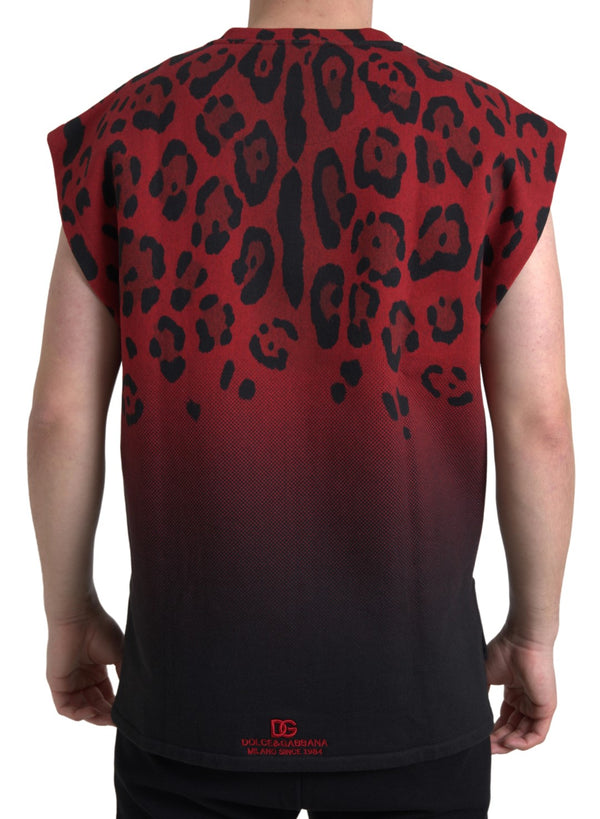 Dolce &amp; Gabbana Red Leopard Cotton Sleeveless Tank T-paita