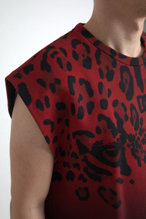 Dolce &amp; Gabbana Red Leopard Cotton Sleeveless Tank T-paita