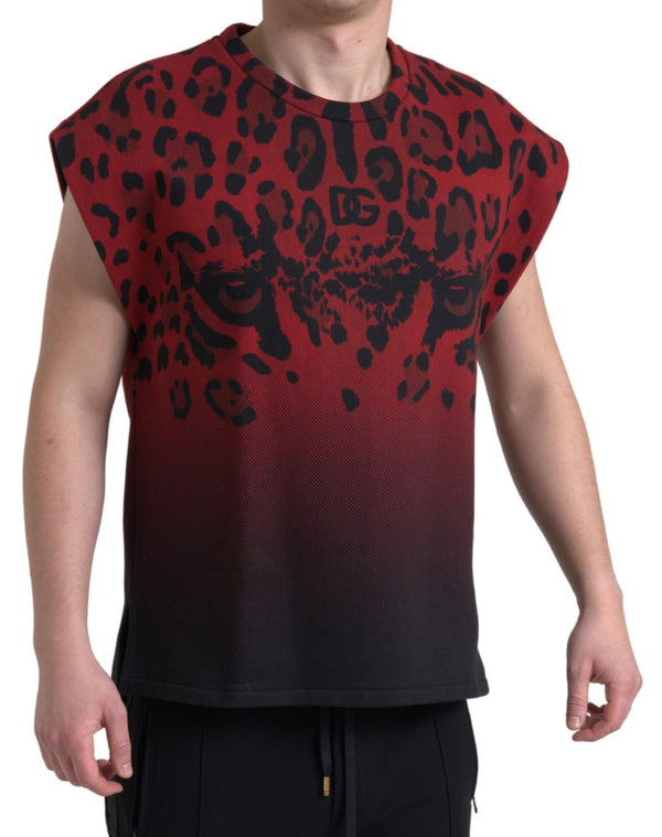 Dolce &amp; Gabbana Red Leopard Cotton Sleeveless Tank T-paita