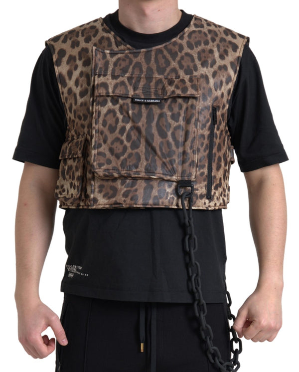 Dolce &amp; Gabbana Brown Leopard Silk Hihaton urheiluasu