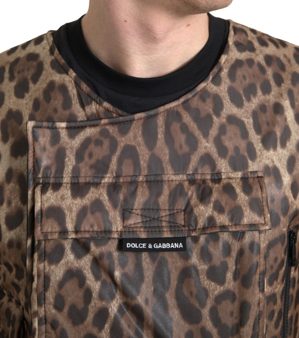 Dolce &amp; Gabbana Brown Leopard Silk Hihaton urheiluasu