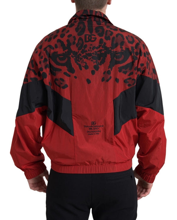 Dolce &amp; Gabbana Red Leopard Nylon Full Zip villapaita