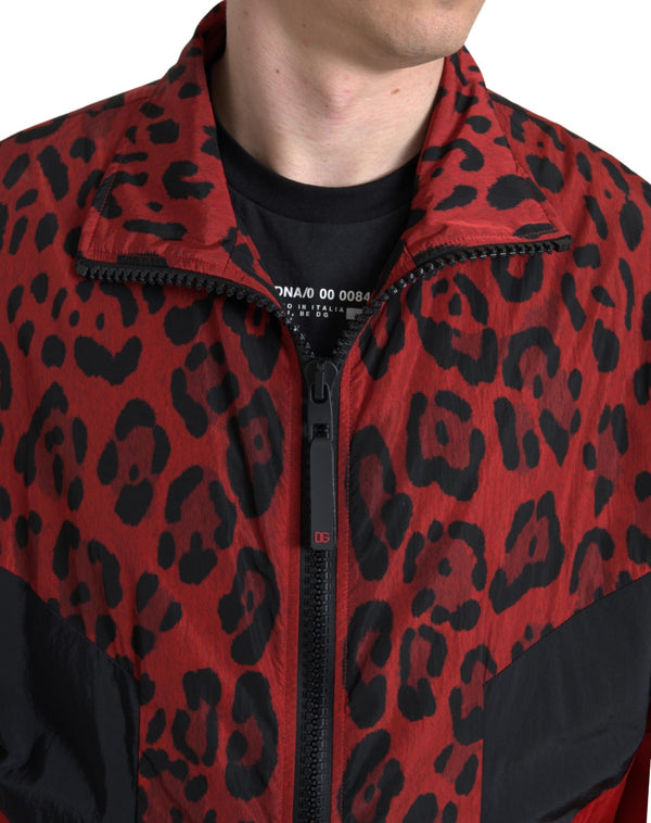 Dolce &amp; Gabbana Red Leopard Nylon Full Zip villapaita