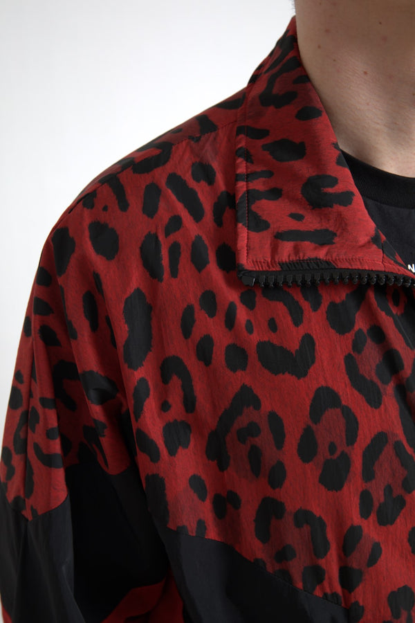 Dolce &amp; Gabbana Red Leopard Nylon Full Zip villapaita