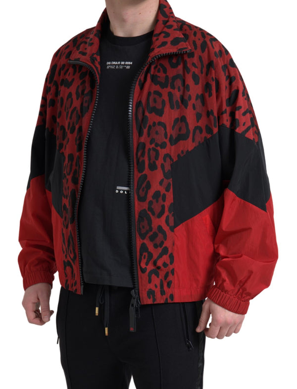 Dolce &amp; Gabbana Red Leopard Nylon Full Zip villapaita