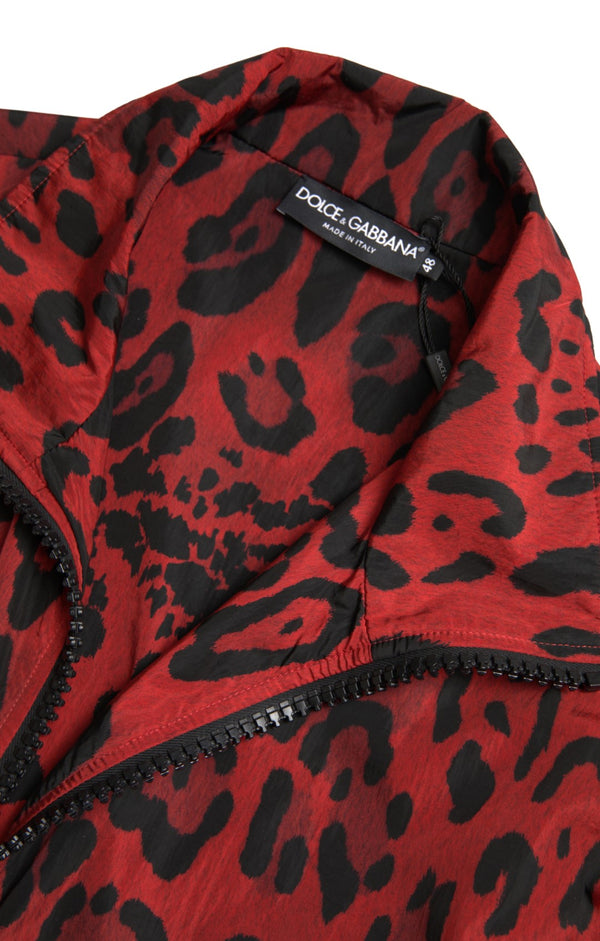 Dolce &amp; Gabbana Red Leopard Nylon Full Zip villapaita