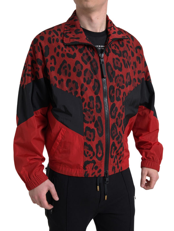 Dolce &amp; Gabbana Red Leopard Nylon Full Zip villapaita