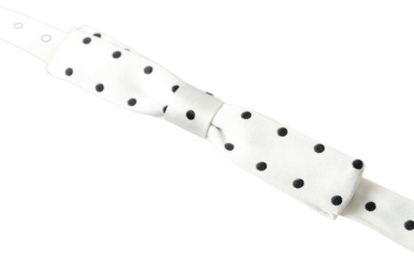 Dolce &amp; Gabbana White Silk Polka Dot säädettävä kaula miesten rusetti