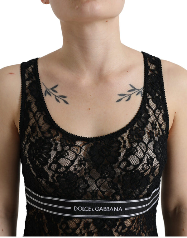 Dolce &amp; Gabbana Black Logo Stripe Lace -hihaton toppi