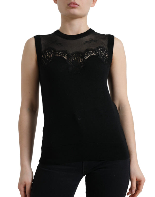 Dolce &amp; Gabbana musta Cashmere Lace Rem hihaton toppi