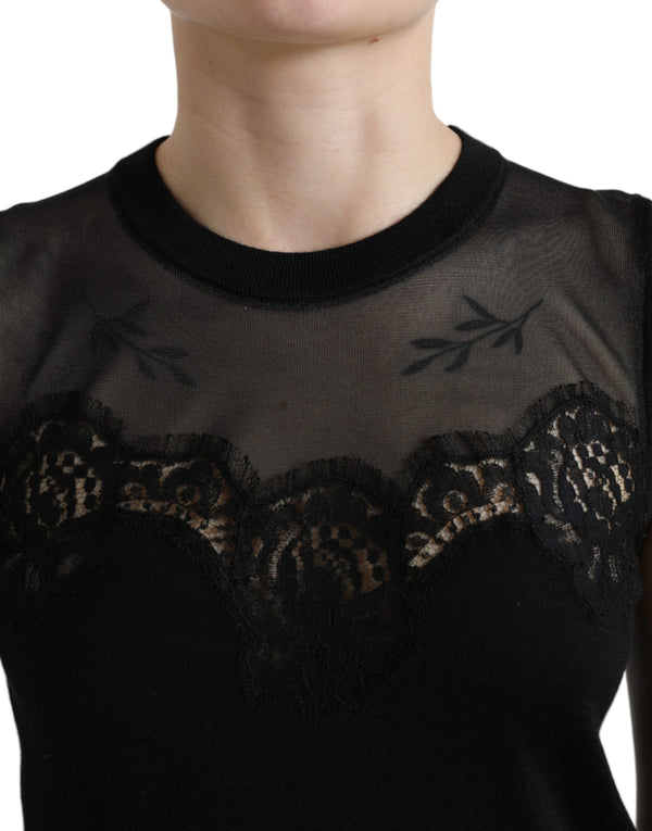 Dolce &amp; Gabbana musta Cashmere Lace Rem hihaton toppi